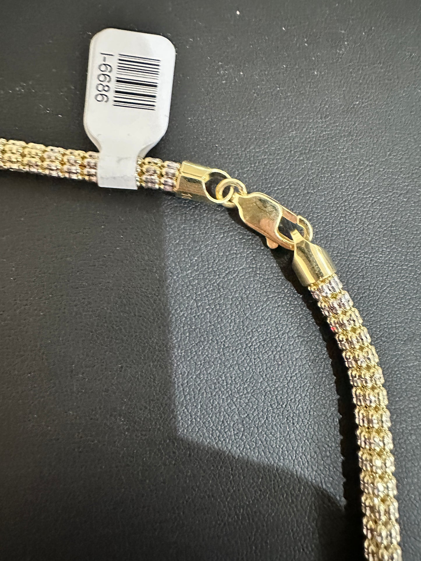 10kt Yellow Gold Rhodium Cut “Diamond Cut” Popcorn Link Chain “bling Chain” 22”