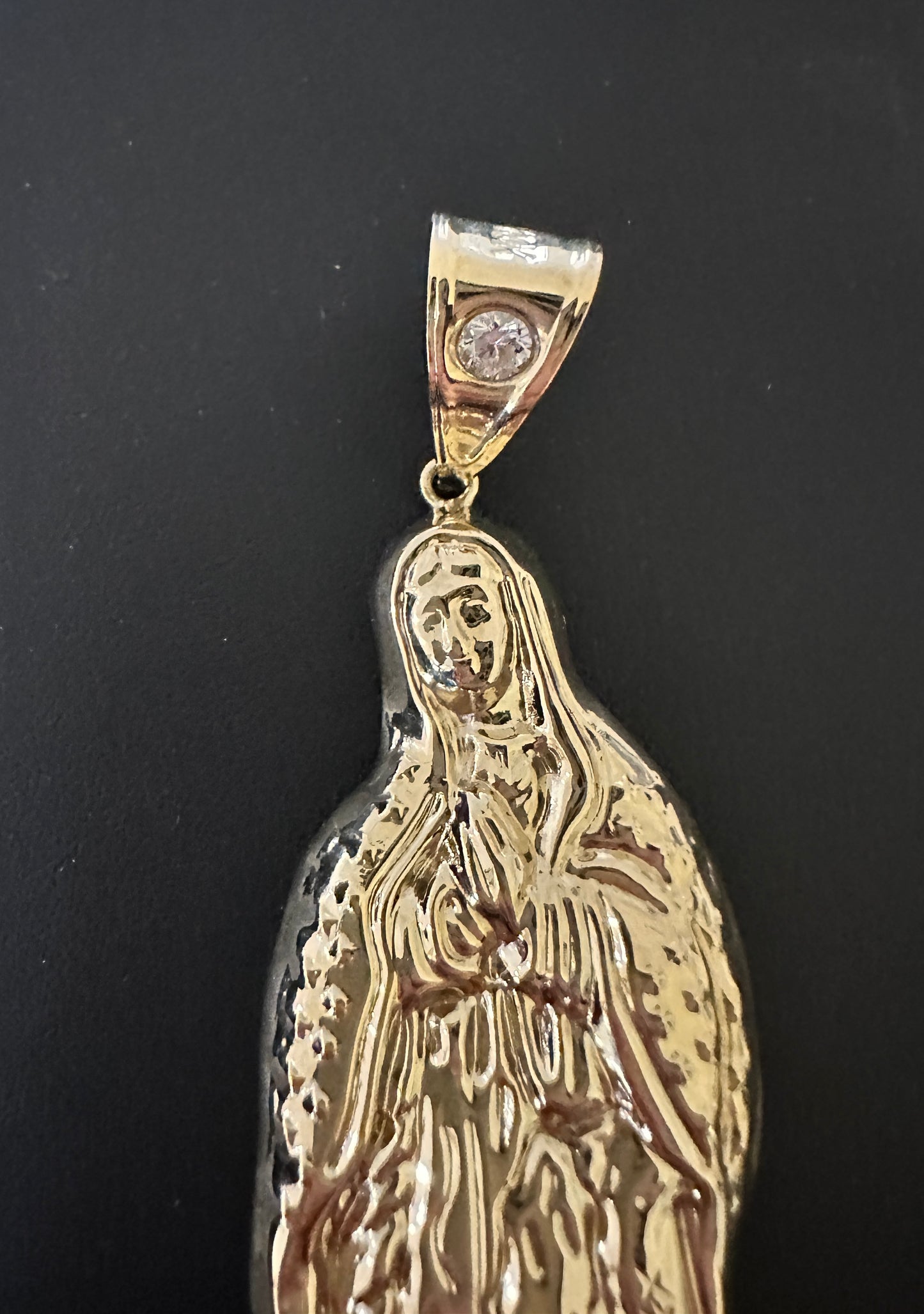 10KT 3.75” Yellow Gold Virgin Mary CZ Charm