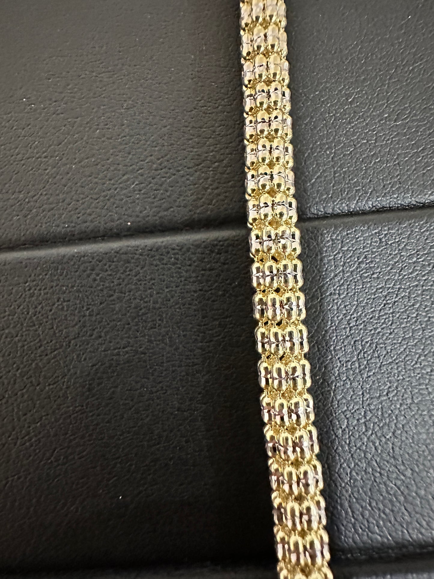 10kt Yellow Gold Rhodium Cut “Diamond Cut” Popcorn Link Chain “bling Chain” 22”