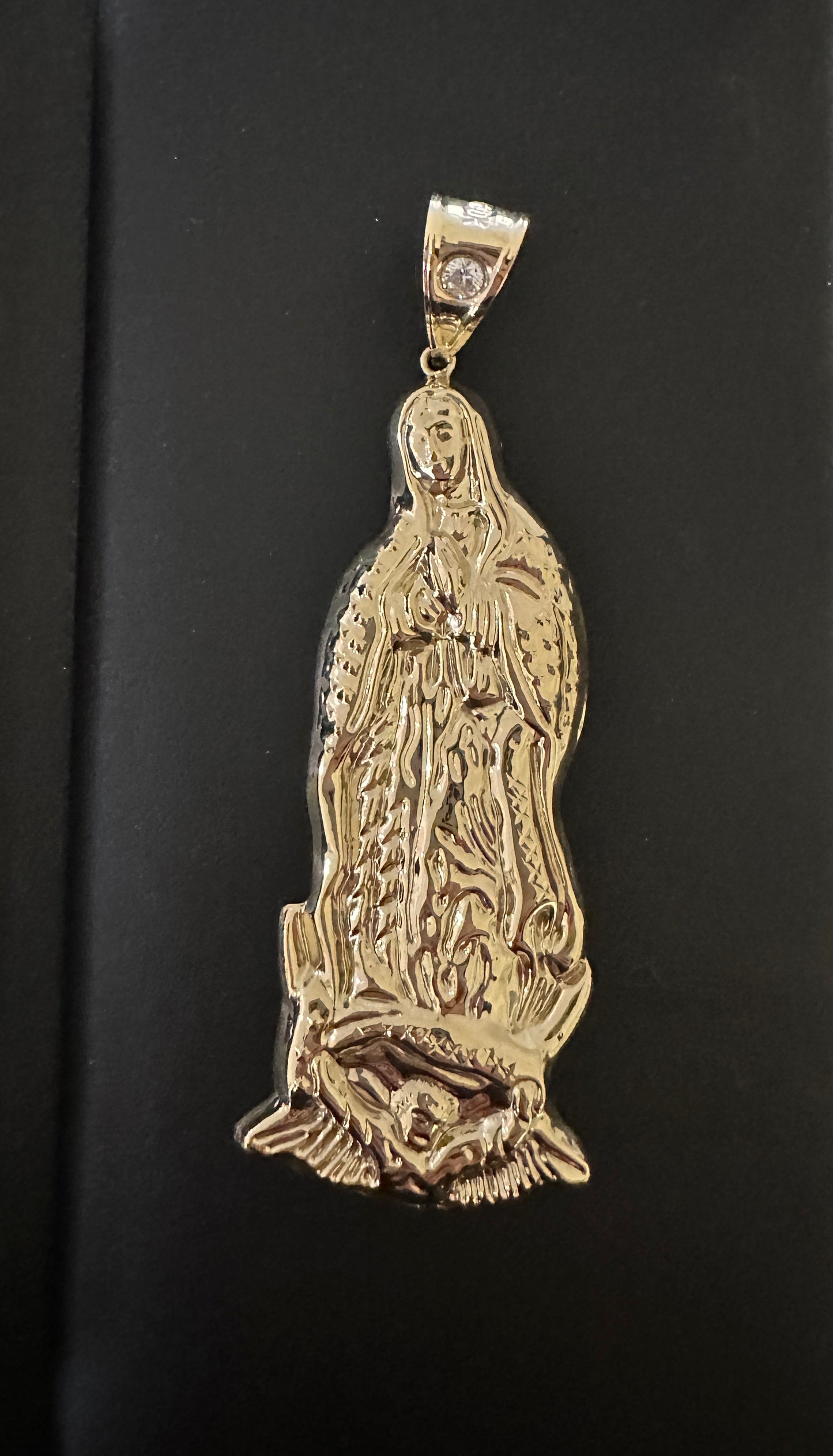 10KT 3.75” Yellow Gold Virgin Mary CZ Charm