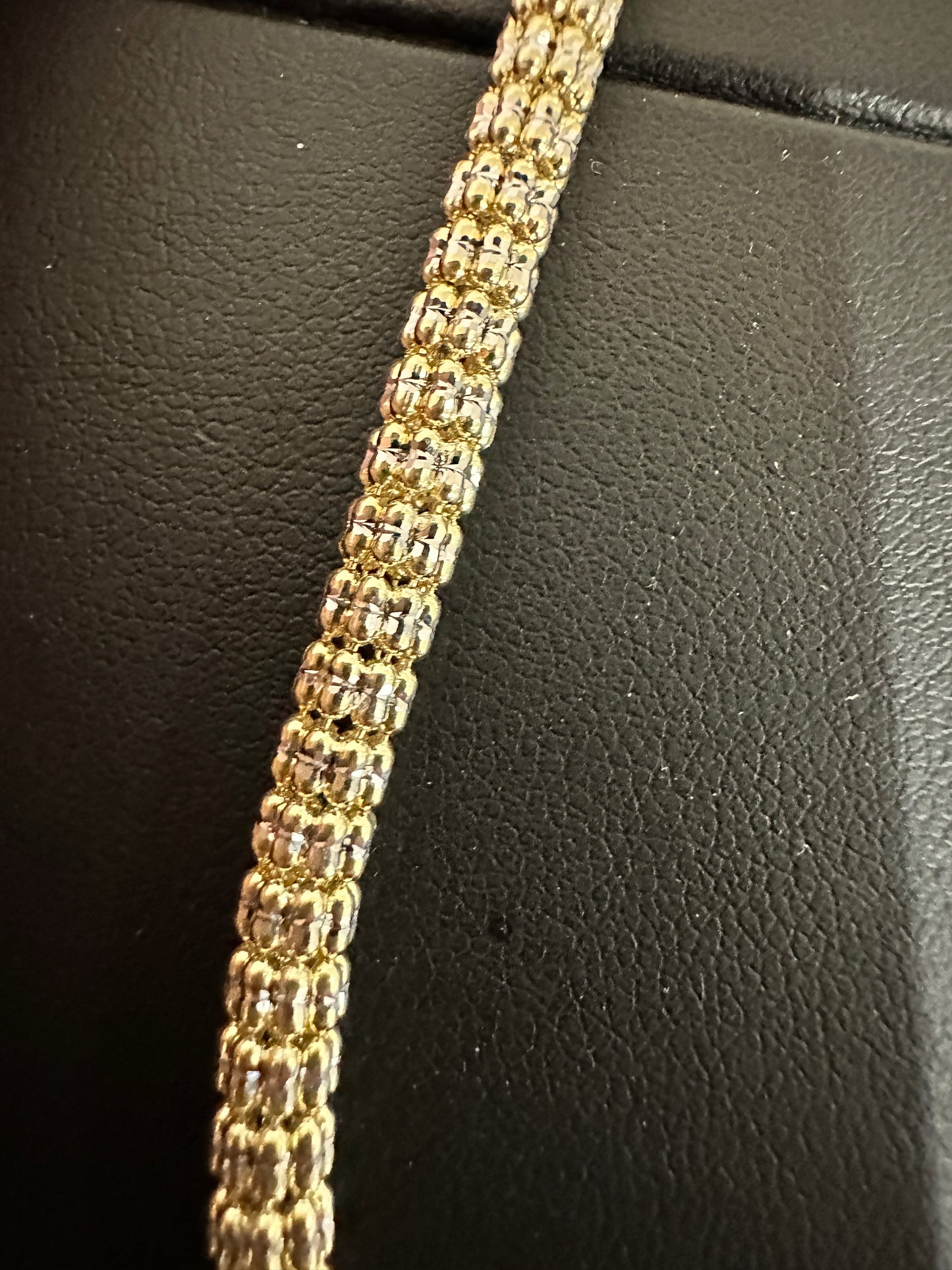 10kt Yellow Gold Rhodium Cut “Diamond Cut” Popcorn Link Chain “bling Chain” 22”