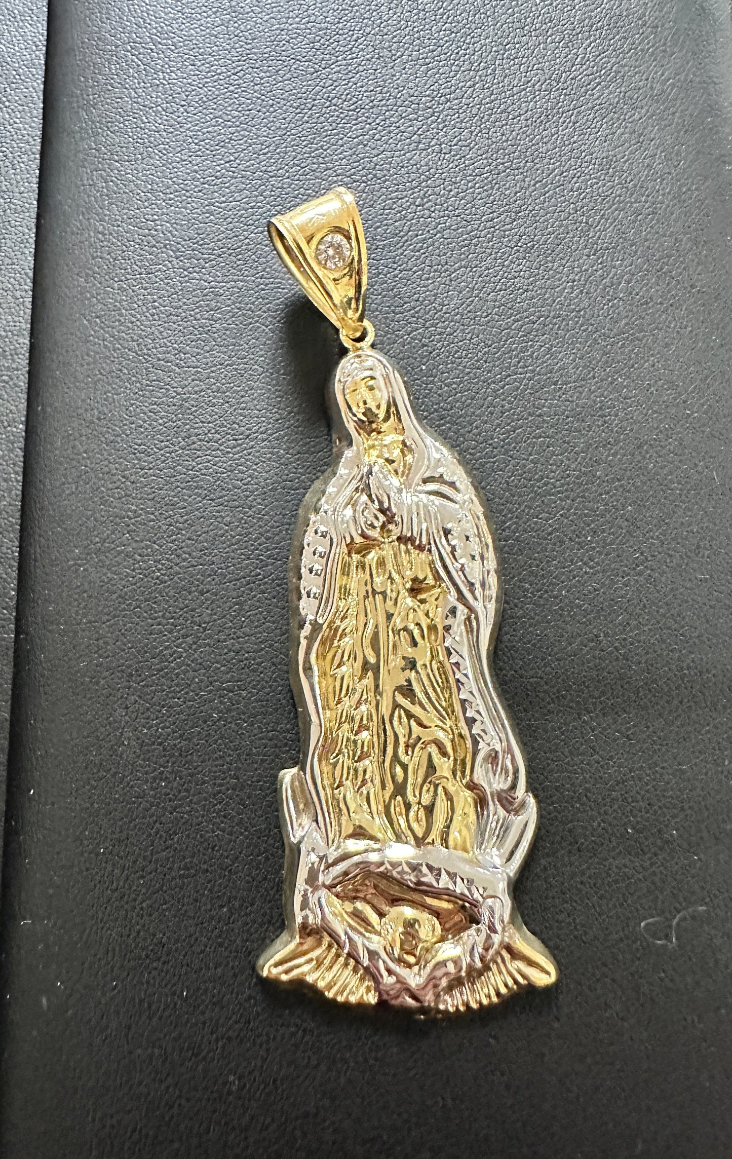 10KT 3” Yellow Gold Virgin Mary CZ Charm
